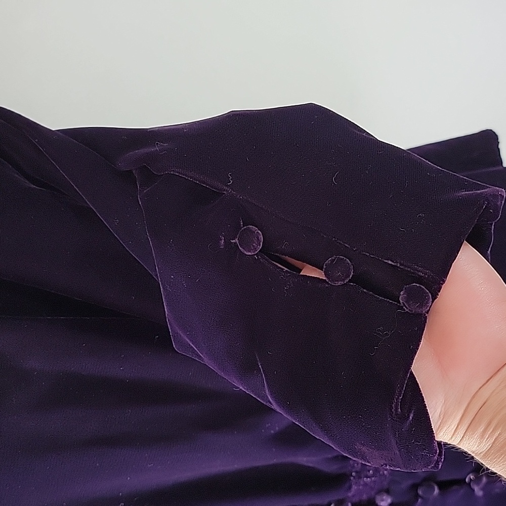 Lauren Ralph Lauren sz14 Velvet Button Font Puff 3/4 Sleeve Top Purple BinH - Picture 3 of 8
